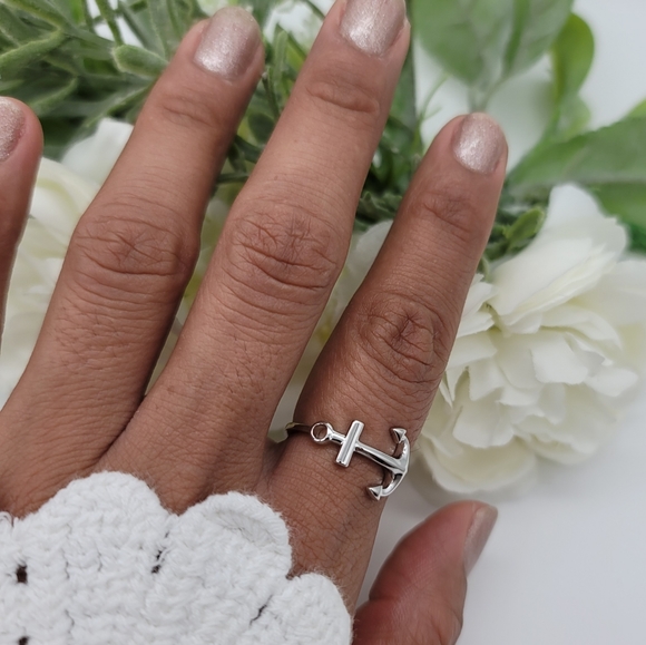 ♥️ SIDEWAY ANCHOR STERLING SILVER RING - Picture 3 of 8